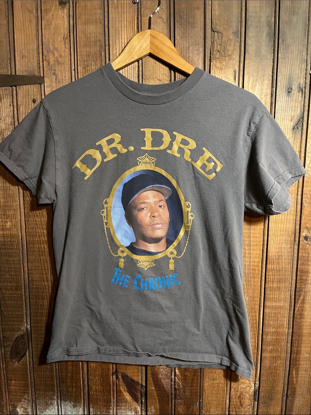 Dr. Dre The Chronic Graphic Tee - Charcoal with Gold & Blue Print